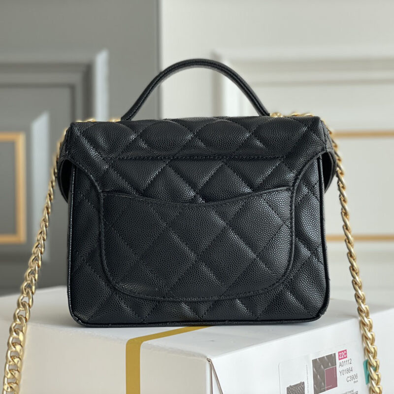 CHANEL BOX BAG SMALL BALL PRINT COWHIDE BLACK GOLD BUTTON CROSSBODY BAG HANDBAG - Image 4