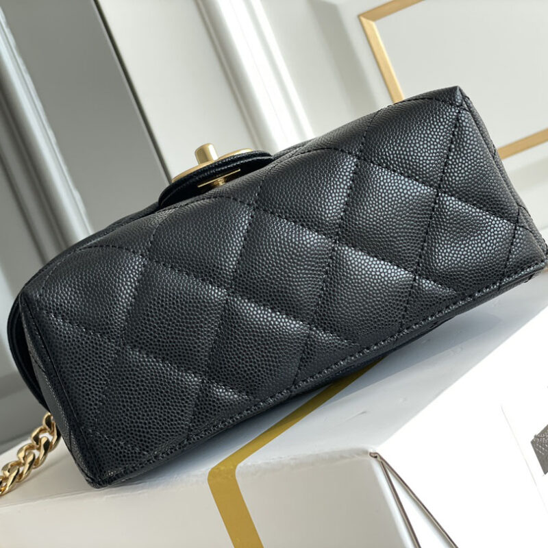 CHANEL BOX BAG SMALL BALL PRINT COWHIDE BLACK GOLD BUTTON CROSSBODY BAG HANDBAG - Image 6