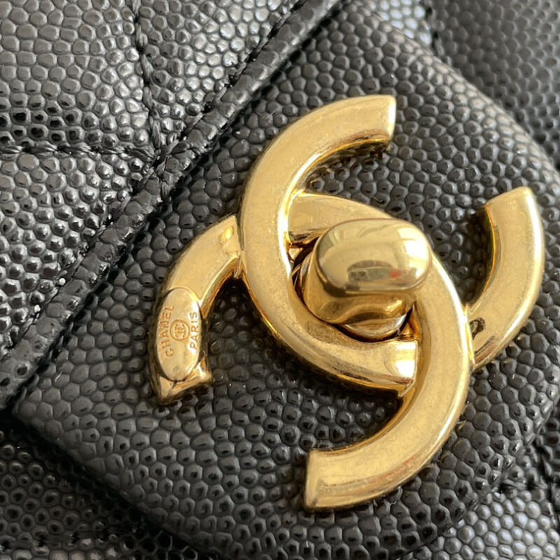 CHANEL BOX BAG SMALL BALL PRINT COWHIDE BLACK GOLD BUTTON CROSSBODY BAG HANDBAG - Image 7