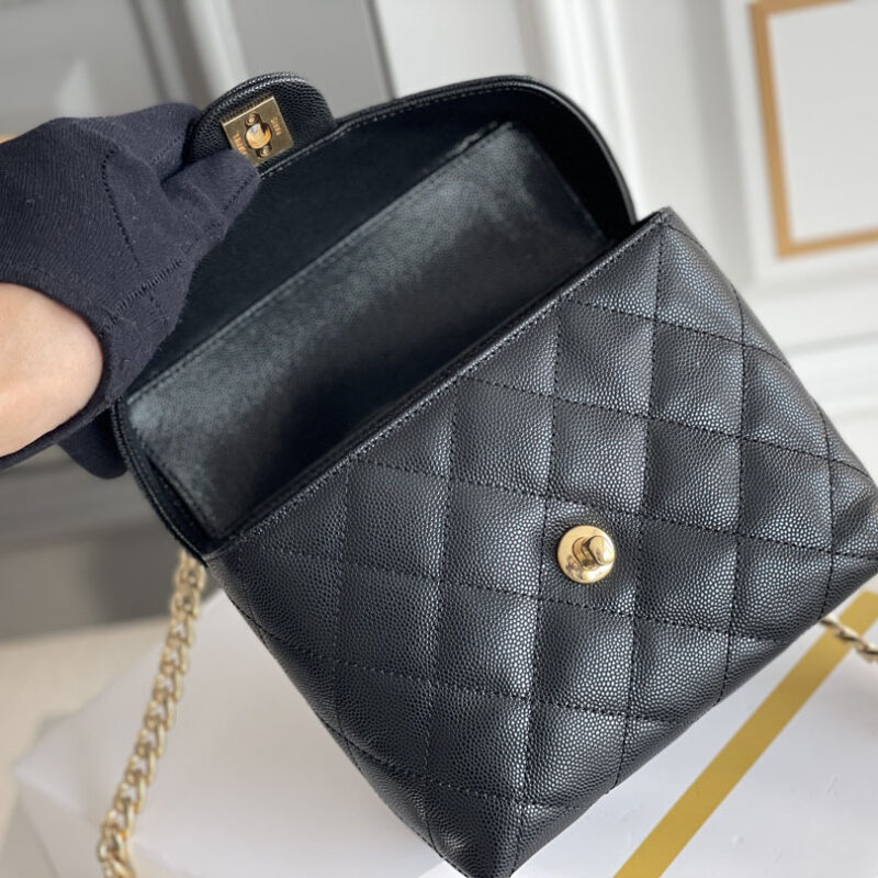 CHANEL BOX BAG SMALL BALL PRINT COWHIDE BLACK GOLD BUTTON CROSSBODY BAG HANDBAG - Image 8