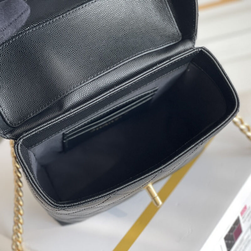 CHANEL BOX BAG SMALL BALL PRINT COWHIDE BLACK GOLD BUTTON CROSSBODY BAG HANDBAG - Image 9