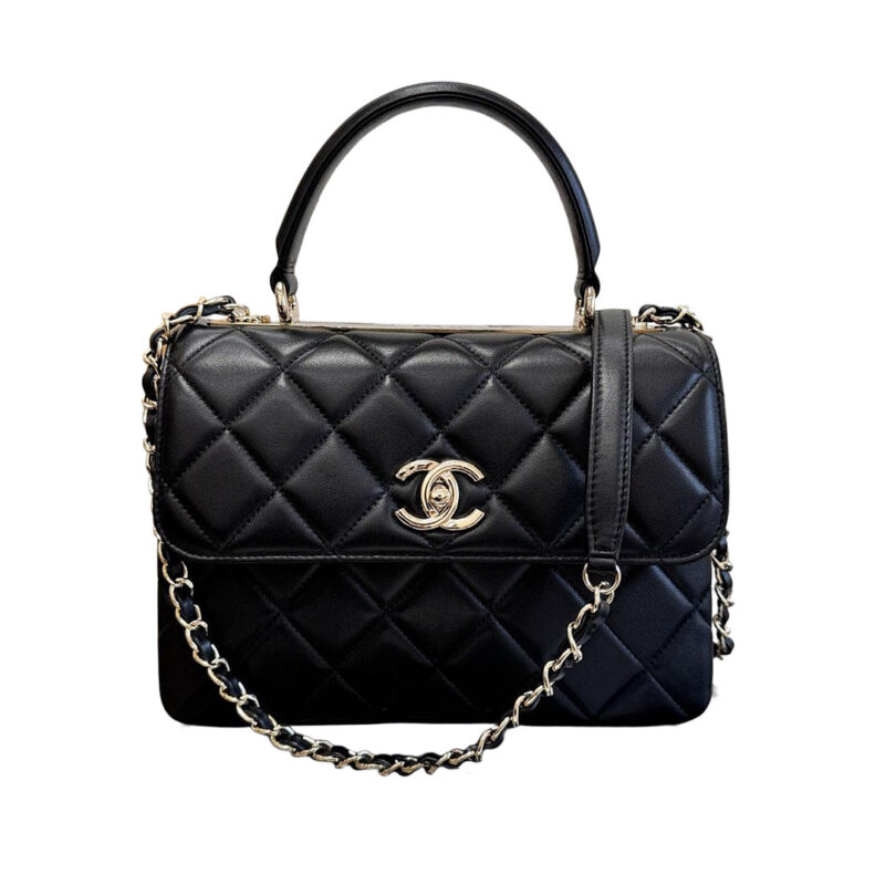 CHANEL SHEEPSKIN BLACK GOLD BUTTON HANDBAG CROSSBODY BAG