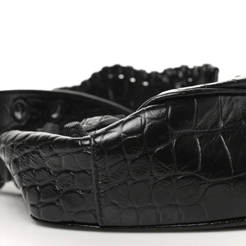 BALENCIAGA XS MONOCHROME LE CAGOLE SHOULDER BAG BLACK CROCODILE EMBOSSED EXTRA SUPPLE CALFSKIN LEATHER BLACK HARDWARE - Image 4