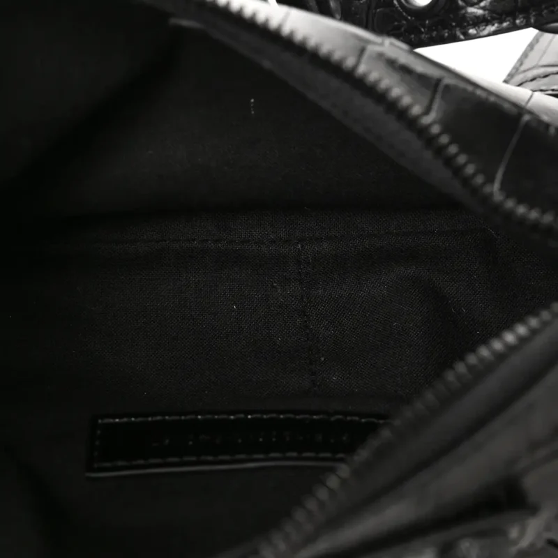 BALENCIAGA XS MONOCHROME LE CAGOLE SHOULDER BAG BLACK CROCODILE EMBOSSED EXTRA SUPPLE CALFSKIN LEATHER BLACK HARDWARE - Image 7
