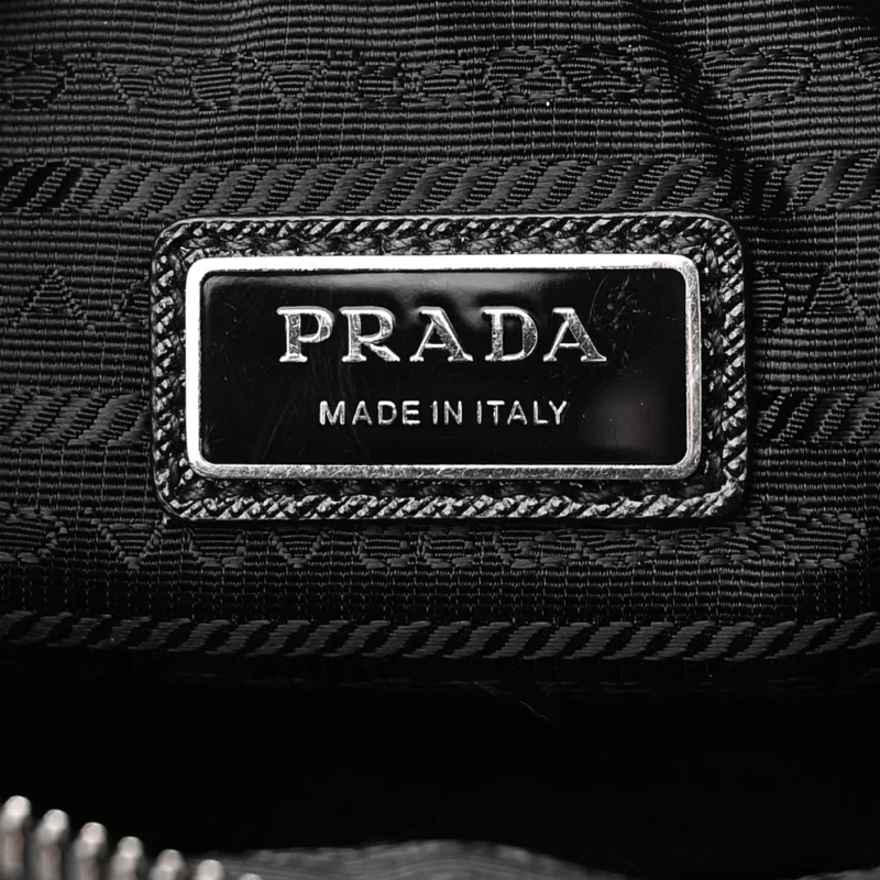 PRADA SMALL POCKET SINGLE SNAP BUCKLE SHOULDER BAG BLACK RE-NYLON & SAFFIANO LEATHER SILVER HARDWARE - Image 2