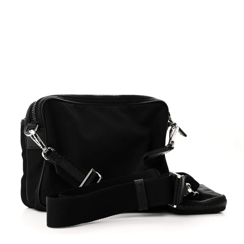 PRADA SMALL POCKET SINGLE SNAP BUCKLE SHOULDER BAG BLACK RE-NYLON & SAFFIANO LEATHER SILVER HARDWARE - Image 3