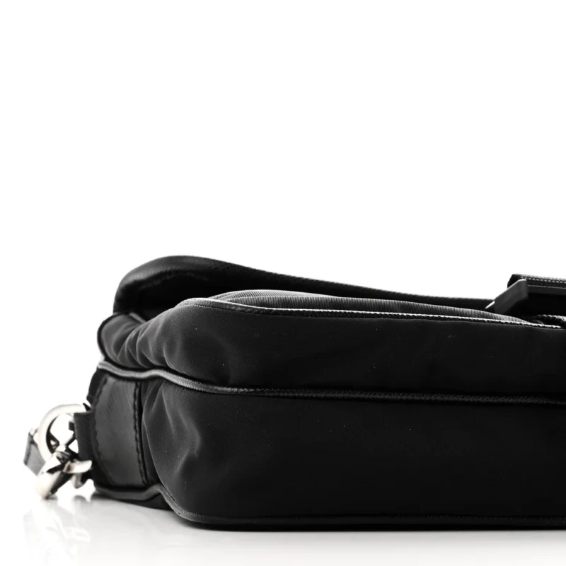 PRADA SMALL POCKET SINGLE SNAP BUCKLE SHOULDER BAG BLACK RE-NYLON & SAFFIANO LEATHER SILVER HARDWARE - Image 4