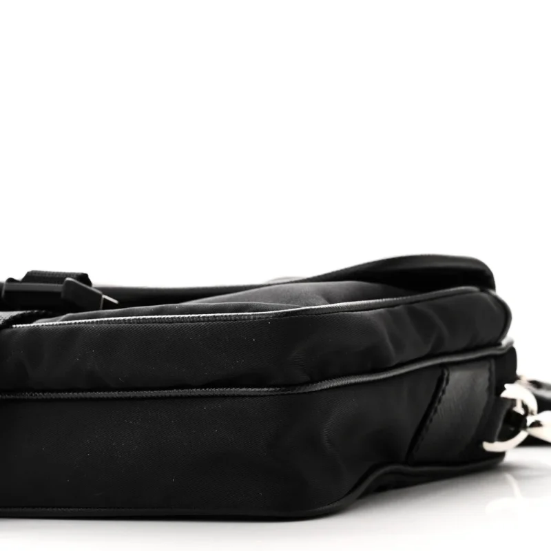 PRADA SMALL POCKET SINGLE SNAP BUCKLE SHOULDER BAG BLACK RE-NYLON & SAFFIANO LEATHER SILVER HARDWARE - Image 5