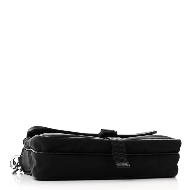PRADA SMALL POCKET SINGLE SNAP BUCKLE SHOULDER BAG BLACK RE-NYLON & SAFFIANO LEATHER SILVER HARDWARE - Image 6