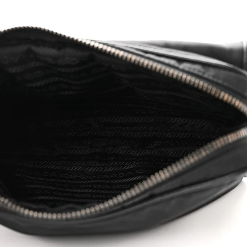 PRADA SMALL POCKET SINGLE SNAP BUCKLE SHOULDER BAG BLACK RE-NYLON & SAFFIANO LEATHER SILVER HARDWARE - Image 7
