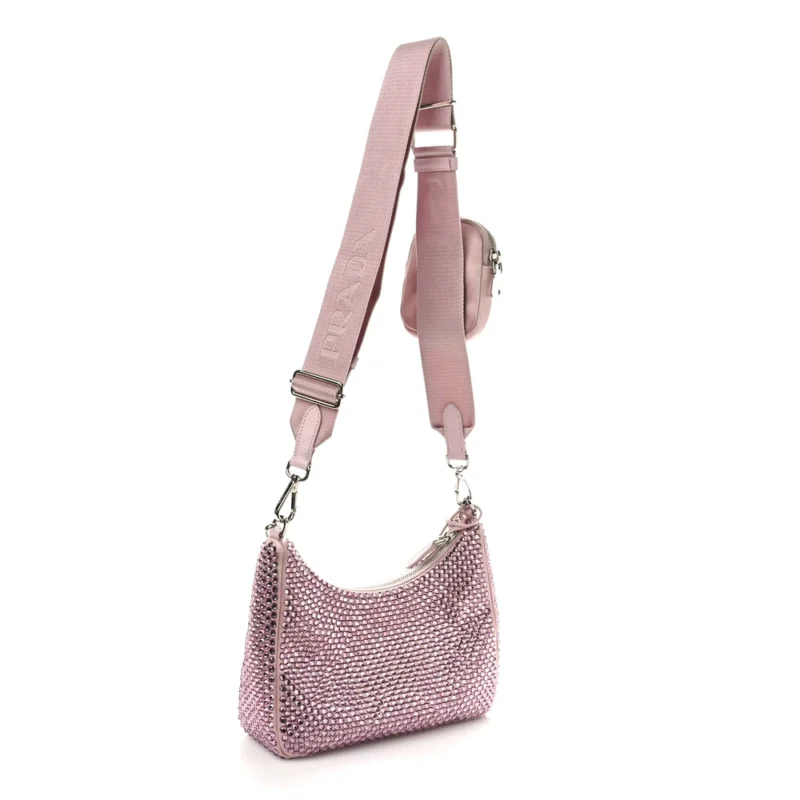 PRADA RE-EDITION 2005 SHOULDER BAG ALABASTRO SATIN & CRYSTAL SILVER HARDWARE - Image 3