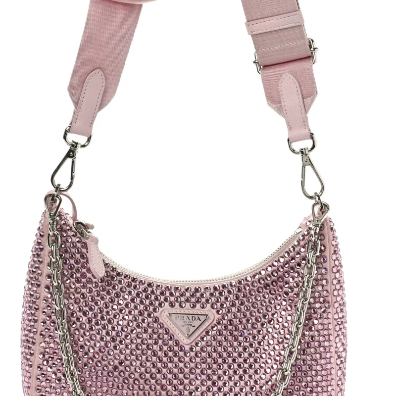 PRADA RE-EDITION 2005 SHOULDER BAG ALABASTRO SATIN & CRYSTAL SILVER HARDWARE - Image 8