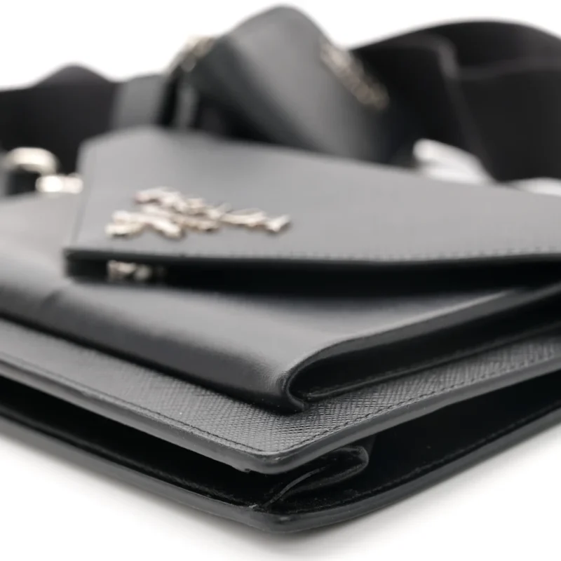 PRADA MINI ENVELOPE BAG BLACK SAFFIANO & CITY CALF LEATHER SILVER HARDWARE - Image 5