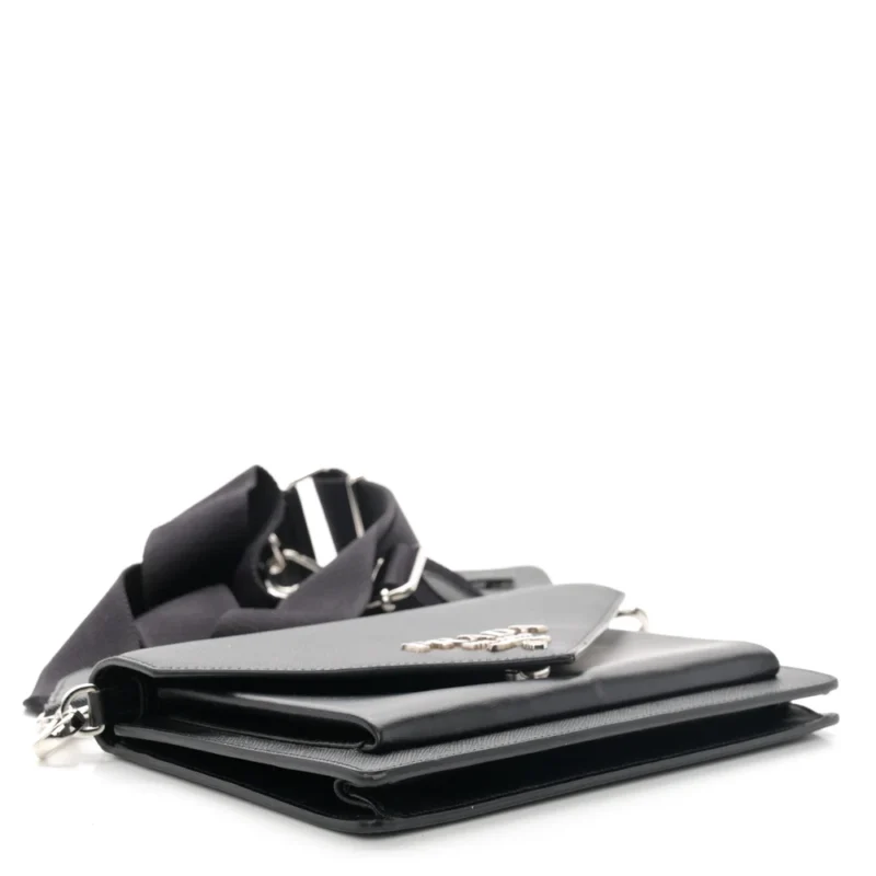 PRADA MINI ENVELOPE BAG BLACK SAFFIANO & CITY CALF LEATHER SILVER HARDWARE - Image 6