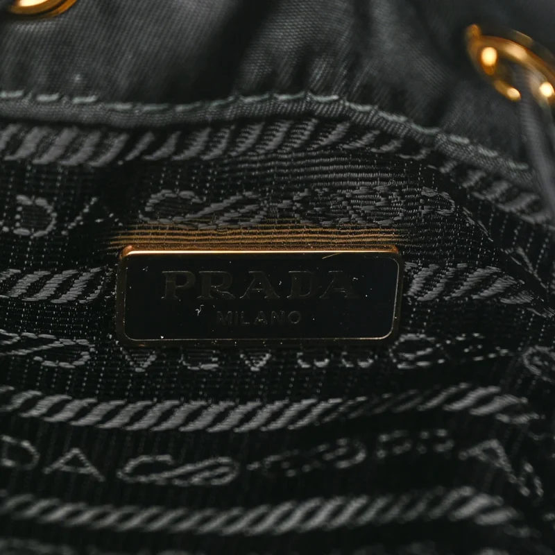PRADA MINI BUCKET CROSSBODY BAG BLACK SAFFIANO LEATHER & TESSUTO NYLON BRASS HARDWARE - Image 2