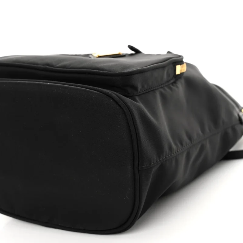 PRADA MINI BUCKET CROSSBODY BAG BLACK SAFFIANO LEATHER & TESSUTO NYLON BRASS HARDWARE - Image 5