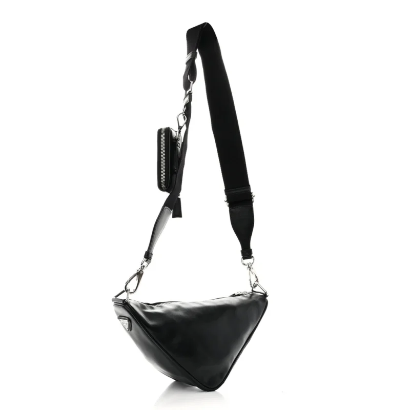 PRADA MEDIUM TRIANGLE SHOULDER BAG BLACK CALFSKIN LEATHER SILVER HARDWARE - Image 3
