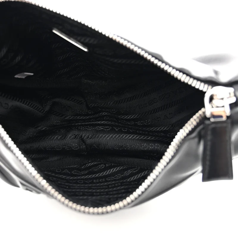 PRADA MEDIUM TRIANGLE SHOULDER BAG BLACK CALFSKIN LEATHER SILVER HARDWARE - Image 7