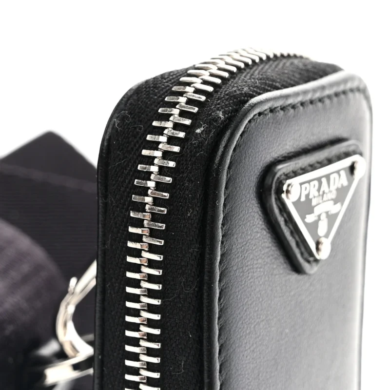 PRADA MEDIUM TRIANGLE SHOULDER BAG BLACK CALFSKIN LEATHER SILVER HARDWARE - Image 9