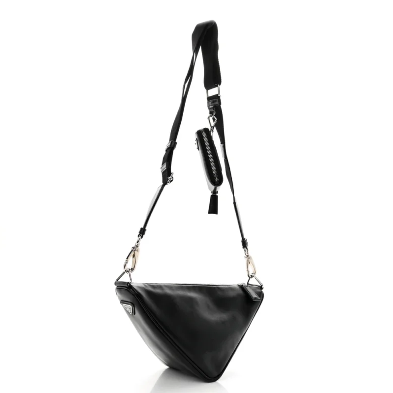PRADA MEDIUM TRIANGLE SHOULDER BAG BLACK GRACE LUX LEATHER SILVER HARDWARE - Image 3