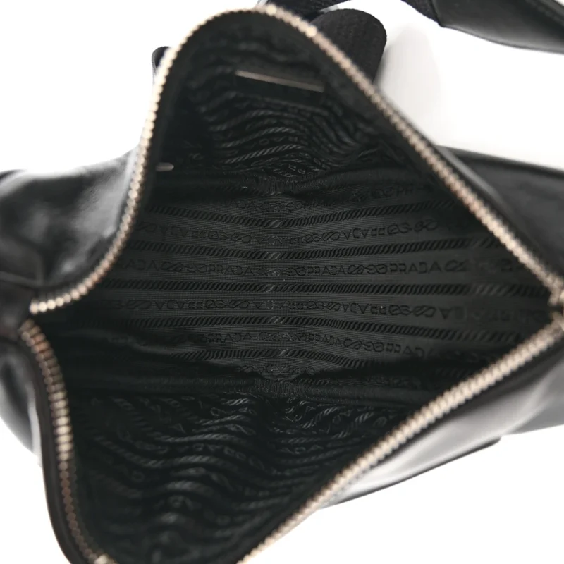 PRADA MEDIUM TRIANGLE SHOULDER BAG BLACK GRACE LUX LEATHER SILVER HARDWARE - Image 7