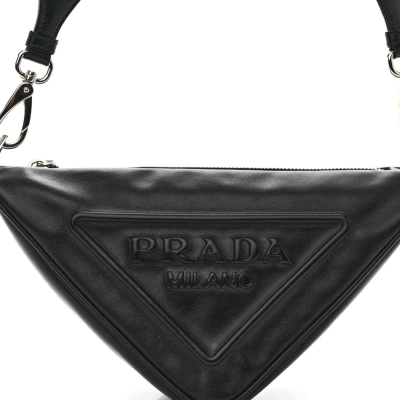 PRADA MEDIUM TRIANGLE SHOULDER BAG BLACK GRACE LUX LEATHER SILVER HARDWARE - Image 8