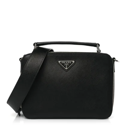 PRADA MEDIUM TRAVEL BRIQUE CROSSBODY BAG BLACK SAFFIANO LEATHER SILVER HARDWARE