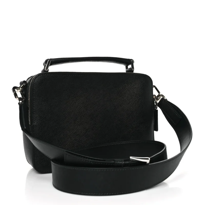 PRADA MEDIUM TRAVEL BRIQUE CROSSBODY BAG BLACK SAFFIANO LEATHER SILVER HARDWARE - Image 3