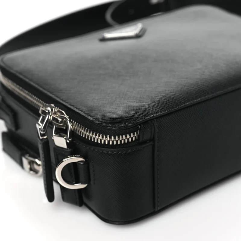 PRADA MEDIUM TRAVEL BRIQUE CROSSBODY BAG BLACK SAFFIANO LEATHER SILVER HARDWARE - Image 4