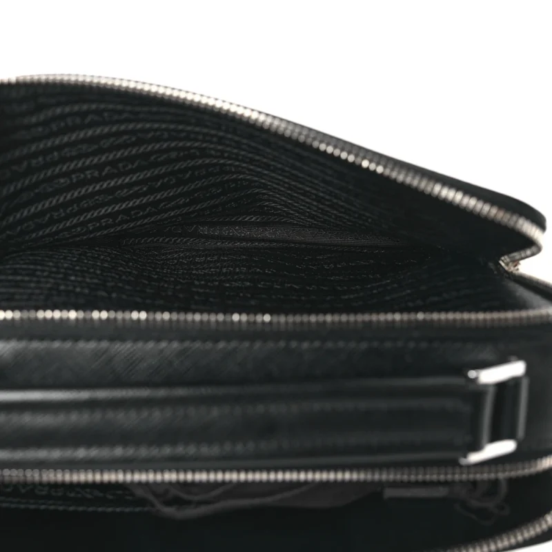 PRADA MEDIUM TRAVEL BRIQUE CROSSBODY BAG BLACK SAFFIANO LEATHER SILVER HARDWARE - Image 7