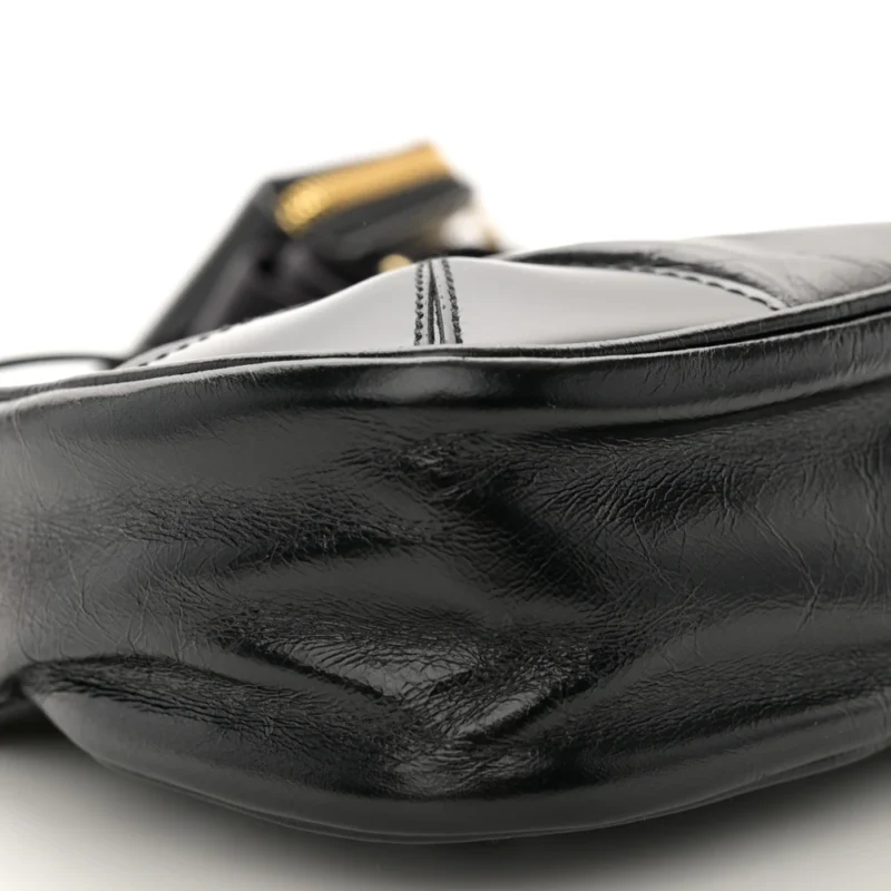 PRADA MEDIUM RE-EDITION 2005 SHOULDER BAG BLACK PATENT NAPLAK LEATHER GOLD HARDWARE - Image 4