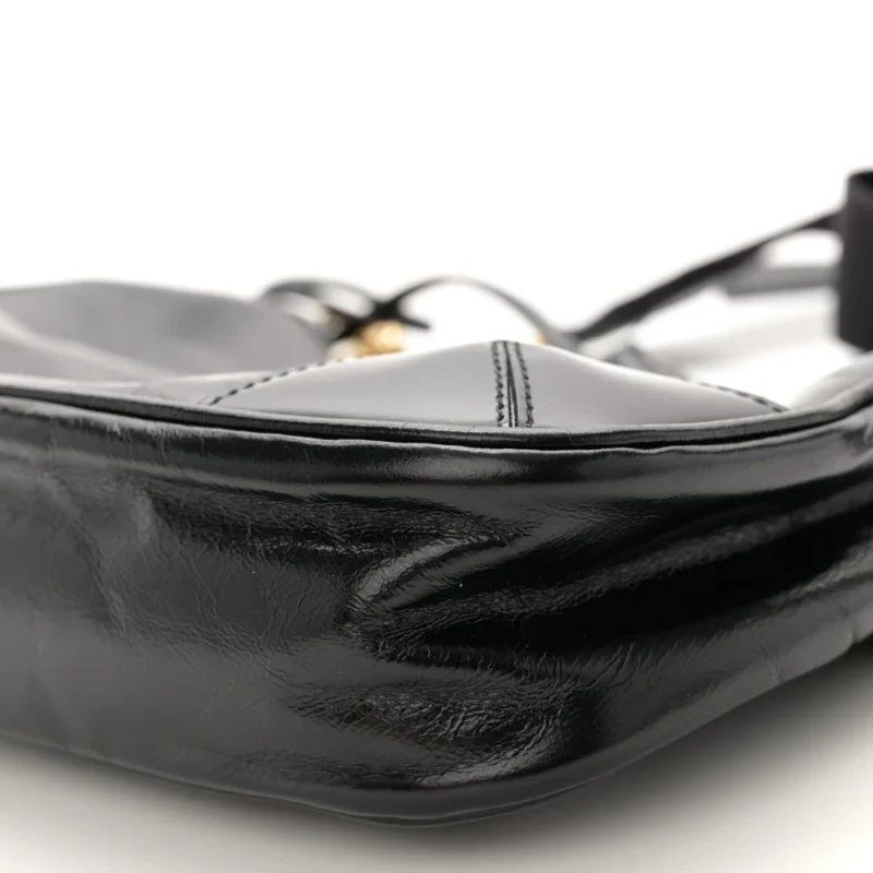 PRADA MEDIUM RE-EDITION 2005 SHOULDER BAG BLACK PATENT NAPLAK LEATHER GOLD HARDWARE - Image 5