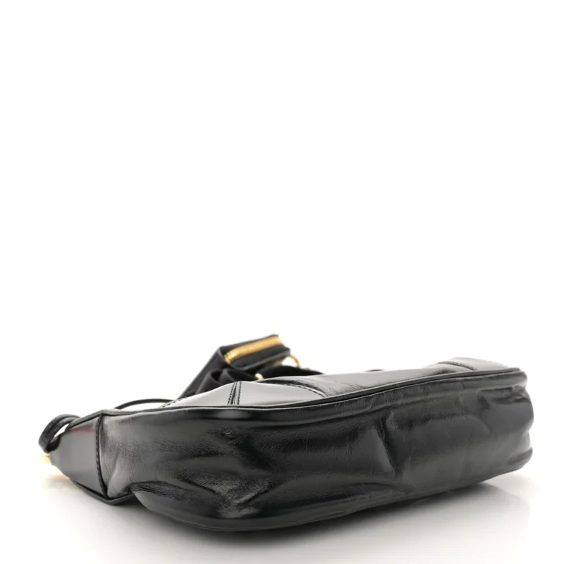 PRADA MEDIUM RE-EDITION 2005 SHOULDER BAG BLACK PATENT NAPLAK LEATHER GOLD HARDWARE - Image 6