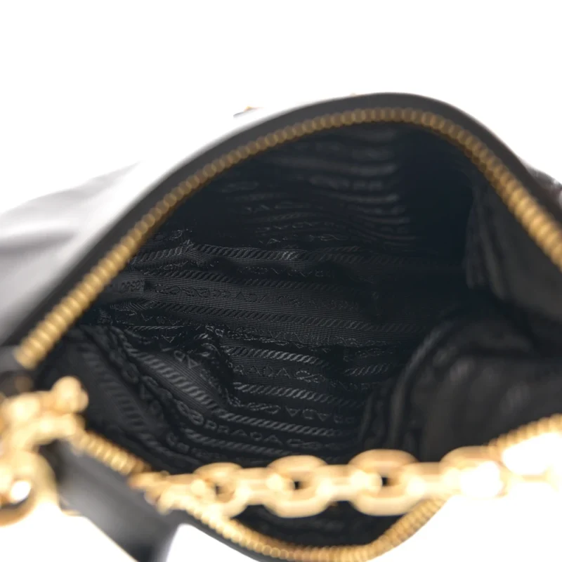 PRADA MEDIUM RE-EDITION 2005 SHOULDER BAG BLACK PATENT NAPLAK LEATHER GOLD HARDWARE - Image 7