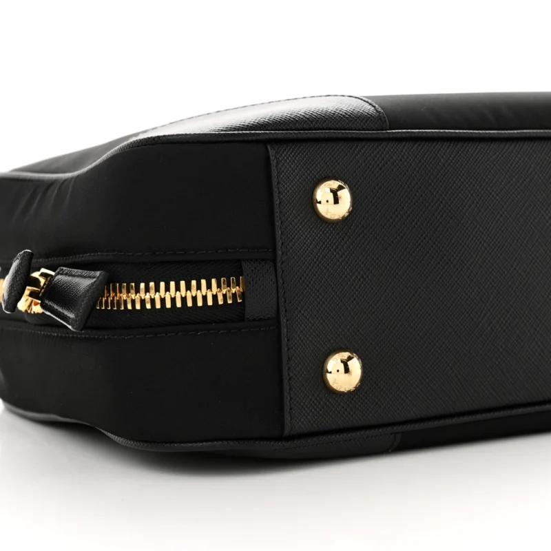 PRADA MEDIUM RE-EDITION 1978 TWO HANDLE BAG BLACK RE-NYLON & SAFFIANO LEATHER GOLD HARDWARE - Image 4