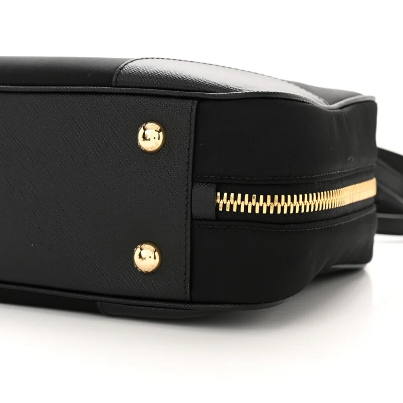 PRADA MEDIUM RE-EDITION 1978 TWO HANDLE BAG BLACK RE-NYLON & SAFFIANO LEATHER GOLD HARDWARE - Image 5