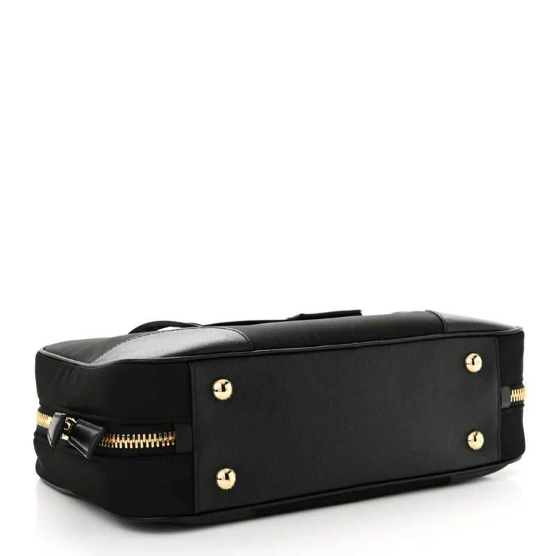 PRADA MEDIUM RE-EDITION 1978 TWO HANDLE BAG BLACK RE-NYLON & SAFFIANO LEATHER GOLD HARDWARE - Image 6