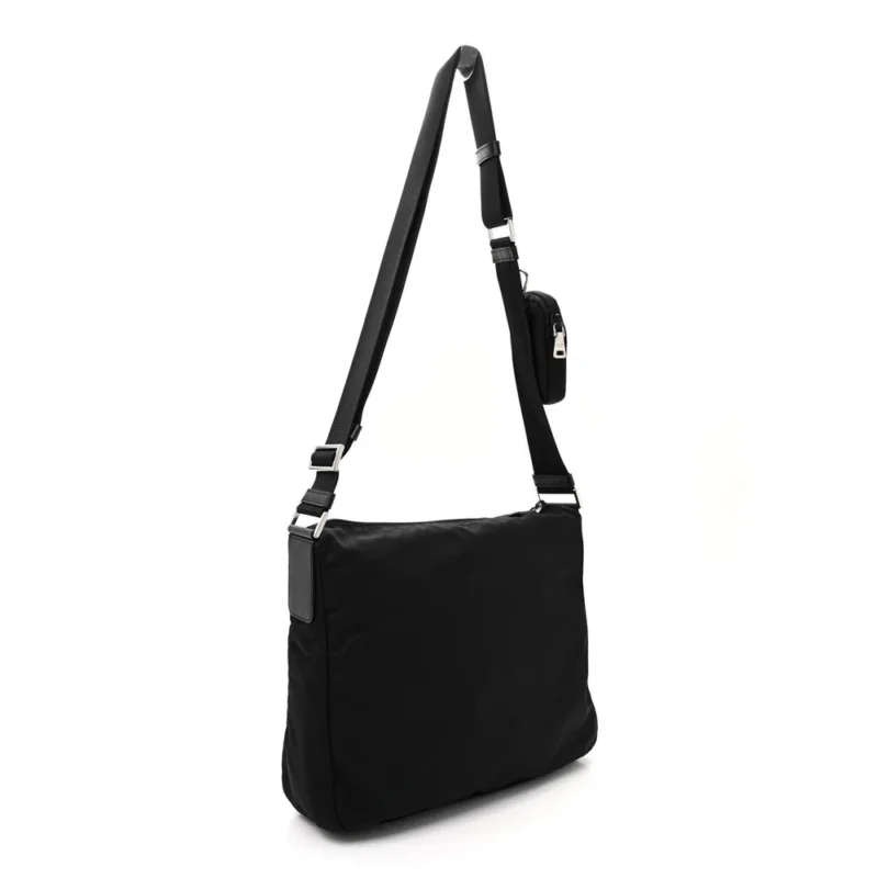 PRADA MEDIUM POCKET DOUBLE ZIP MESSENGER BAG BLACK RE NYLON VELA & SAFFIANO LEATHER SILVER HARDWARE - Image 3