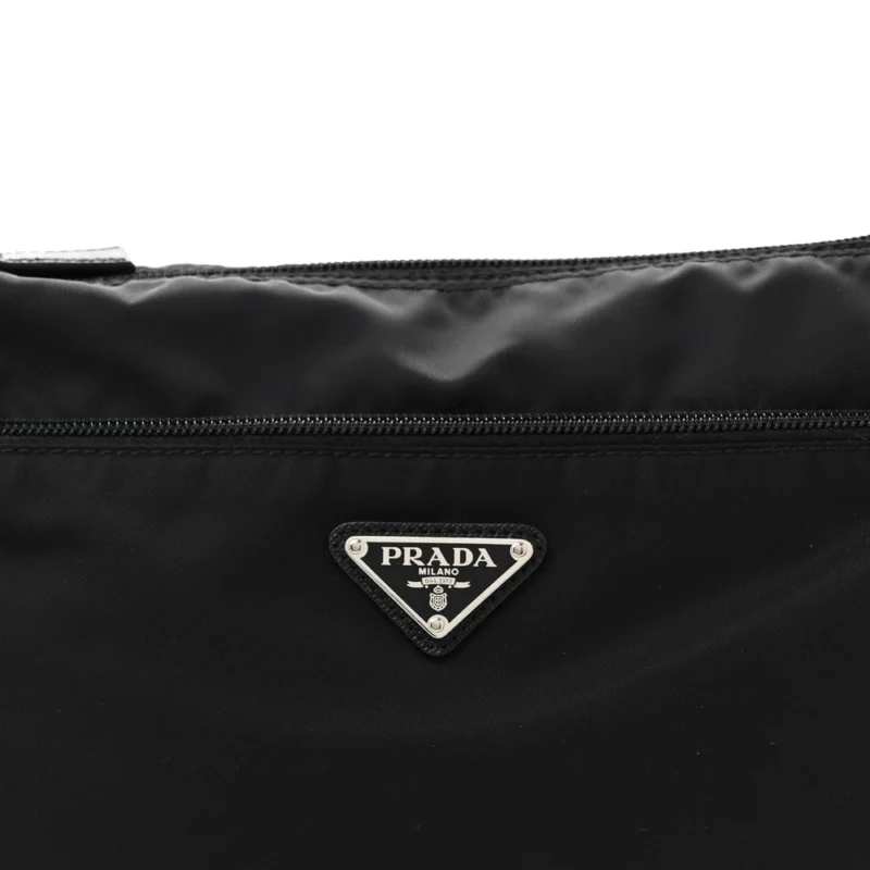 PRADA MEDIUM POCKET DOUBLE ZIP MESSENGER BAG BLACK RE NYLON VELA & SAFFIANO LEATHER SILVER HARDWARE - Image 8