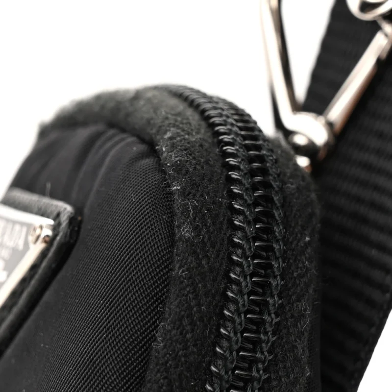 PRADA MEDIUM POCKET DOUBLE ZIP MESSENGER BAG BLACK RE NYLON VELA & SAFFIANO LEATHER SILVER HARDWARE - Image 9