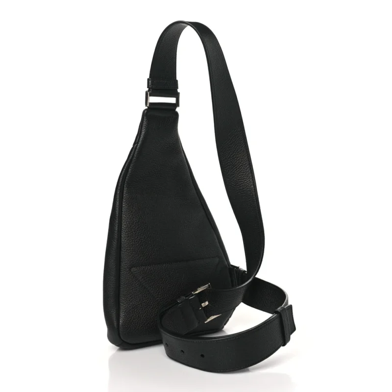 PRADA MEDIUM LOGO EMBOSSED CROSS SLING BACKPACK BLACK VITELLO DAINO LEATHER SILVER HARDWARE - Image 3