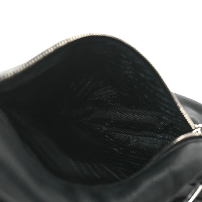PRADA MEDIUM LOGO EMBOSSED CROSS SLING BACKPACK BLACK VITELLO DAINO LEATHER SILVER HARDWARE - Image 7