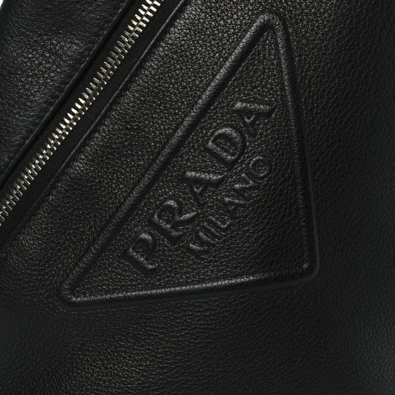 PRADA MEDIUM LOGO EMBOSSED CROSS SLING BACKPACK BLACK VITELLO DAINO LEATHER SILVER HARDWARE - Image 8