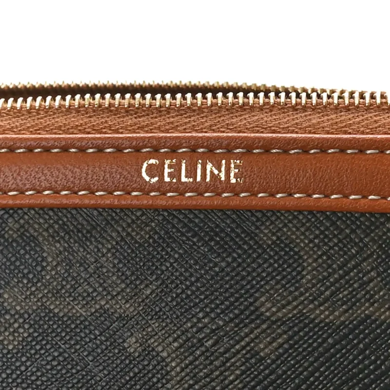 CELINE MINI CLUTCH ON CHAIN TAN TRIOMPHE CANVAS & CALFSKIN LEATHER GOLD HARDWARE - Image 2