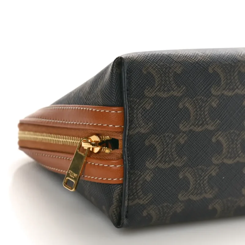 CELINE MINI CLUTCH ON CHAIN TAN TRIOMPHE CANVAS & CALFSKIN LEATHER GOLD HARDWARE - Image 4