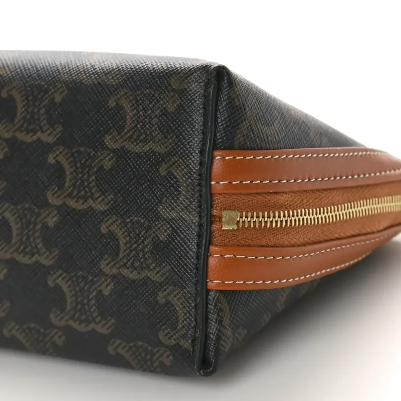 CELINE MINI CLUTCH ON CHAIN TAN TRIOMPHE CANVAS & CALFSKIN LEATHER GOLD HARDWARE - Image 5