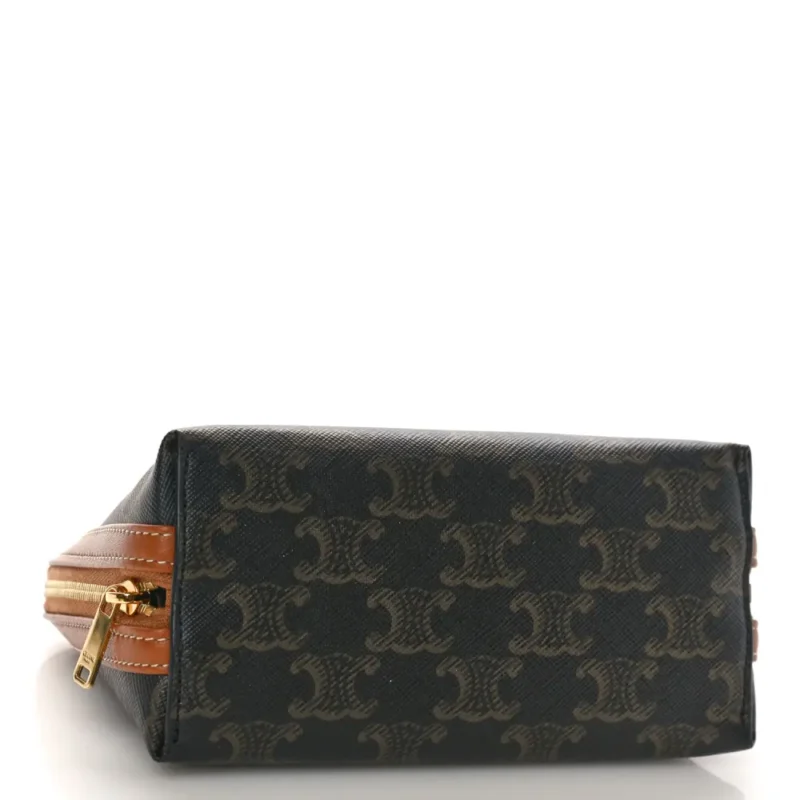 CELINE MINI CLUTCH ON CHAIN TAN TRIOMPHE CANVAS & CALFSKIN LEATHER GOLD HARDWARE - Image 6