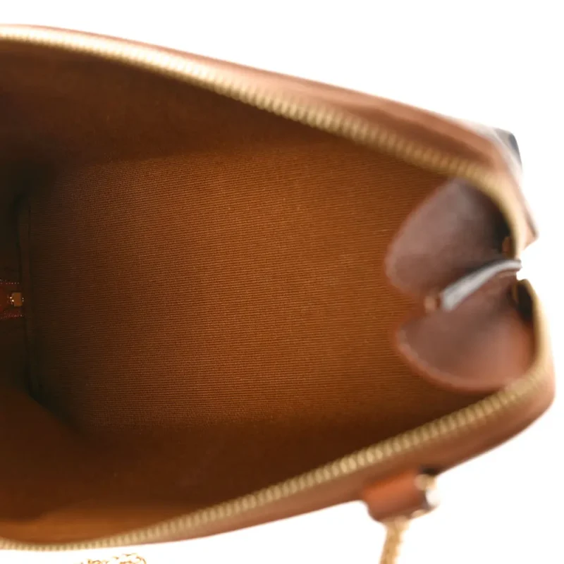 CELINE MINI CLUTCH ON CHAIN TAN TRIOMPHE CANVAS & CALFSKIN LEATHER GOLD HARDWARE - Image 7