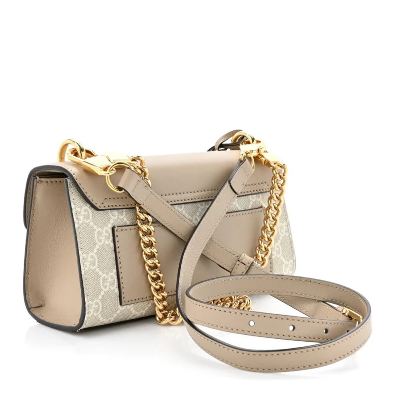 GUCCI SMALL PADLOCK CHAIN SHOULDER BAG BEIGE / MYSTIC WHITE / OATMEAL GG SUPREME MONOGRAM CANVAS & TEXTURED DOLLAR CALFSKIN LEATHER GOLD HARDWARE - Image 3