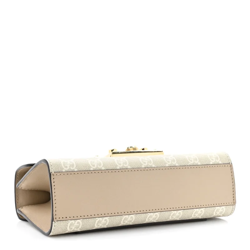 GUCCI SMALL PADLOCK CHAIN SHOULDER BAG BEIGE / MYSTIC WHITE / OATMEAL GG SUPREME MONOGRAM CANVAS & TEXTURED DOLLAR CALFSKIN LEATHER GOLD HARDWARE - Image 6